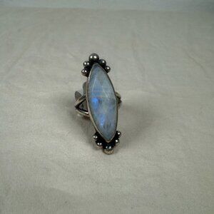 Vintage Sterling Silver Oval Blue Moonstone Marquise Statement Ring Size 8.5